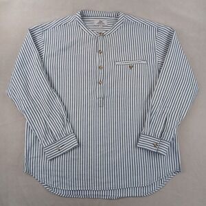 Madda Fella XL Mens Shirt Popover Henley Seersucker Stripes 26x29 Has Defects